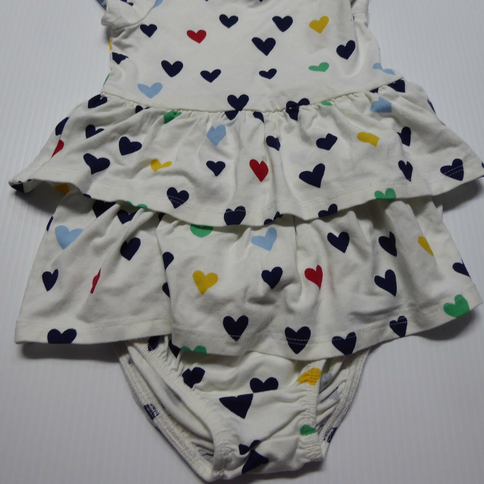 Gymboree Girls Sleeveless Dress 3m 6m Hearts White Multi-color Diaper Cover
