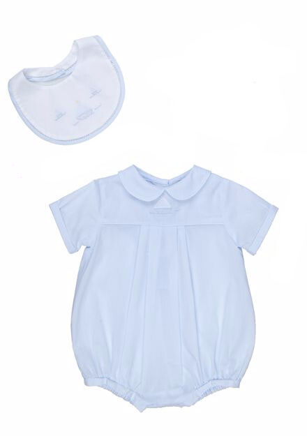 Petit Ami Boys Romper, Hat, Bib Blue Sailboat Embroidered NWT, NB-9m