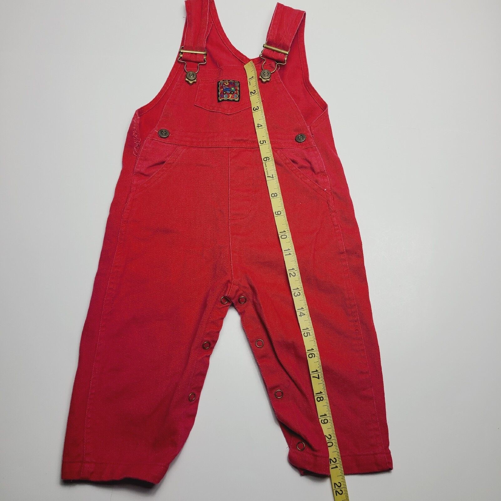 Perfect Pals Boys Denim Bib Overalls Red Pocket 90’s Vintage 18 Months READ