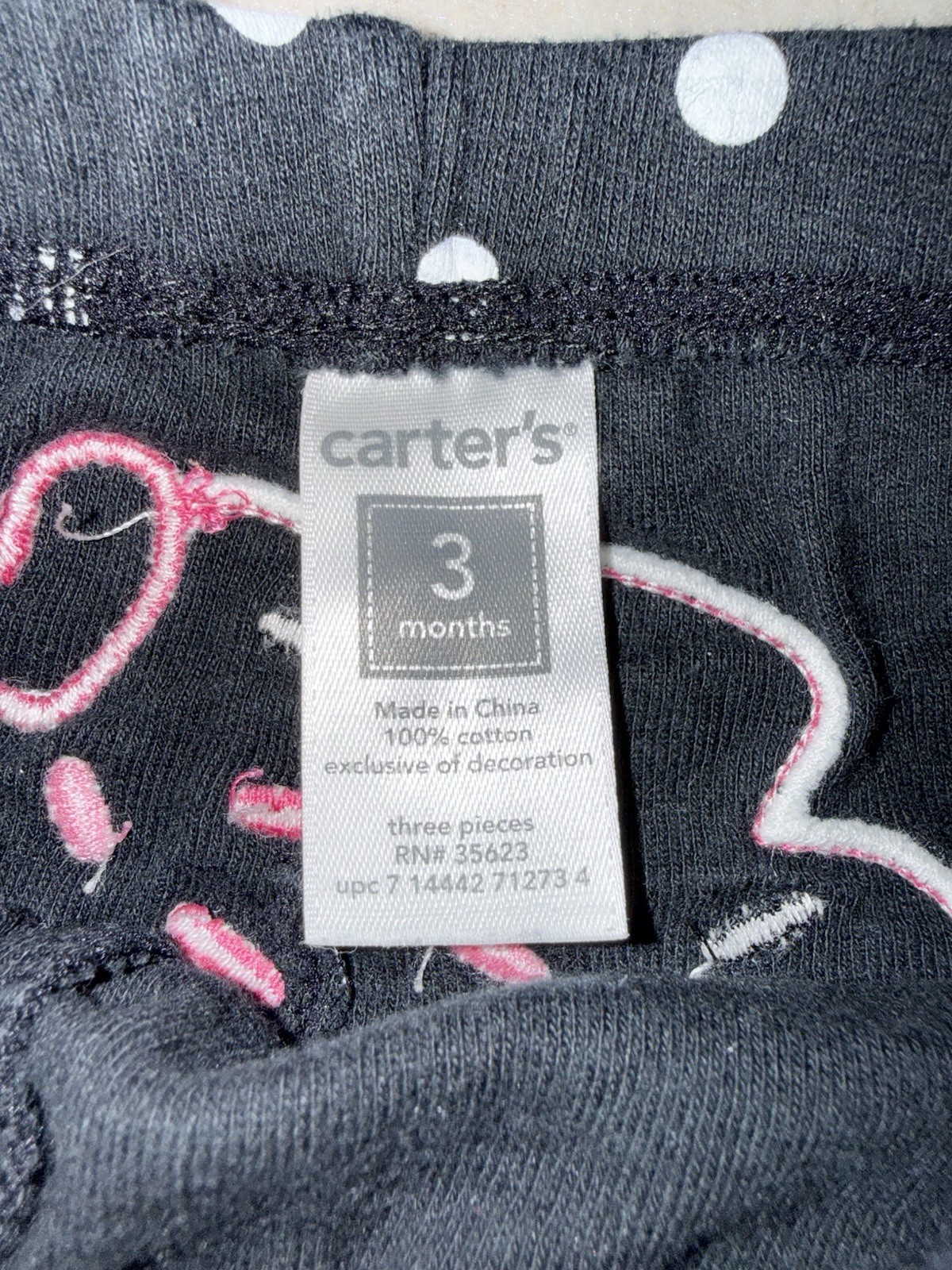 Carters Girls 3 Month 2 Piece Set Pink Bodysuit Black Polka Dot Pants Cupcake