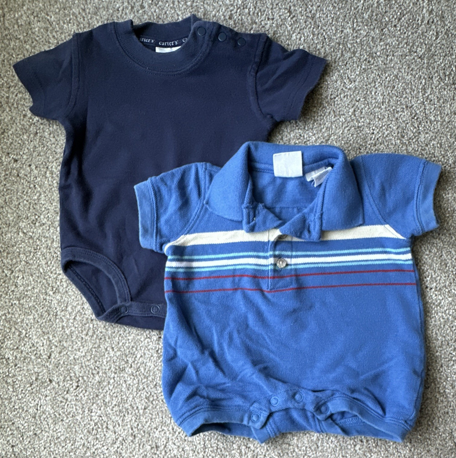 Vintage Carter’s & Cherokee 0-3M/3M 2pc Baby Boy Bodysuit Set Blue/Navy Striped