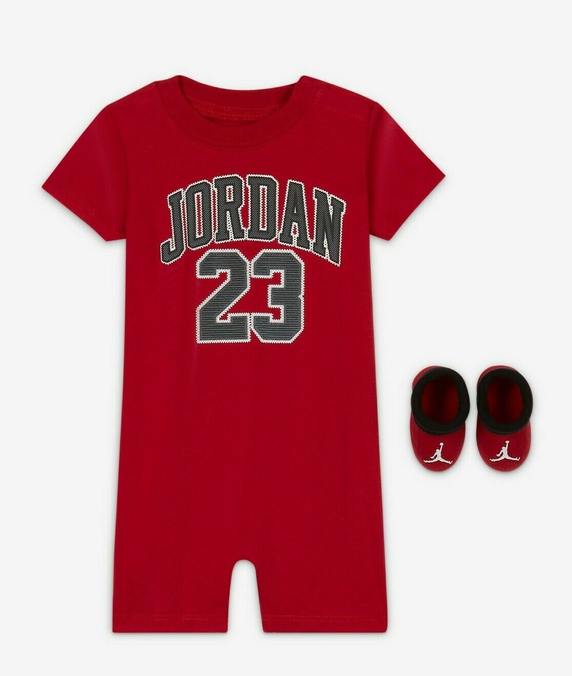 Jordan Baby Boys 23 Logo Romper & Booties Size 0 – 6 Months Red and Black