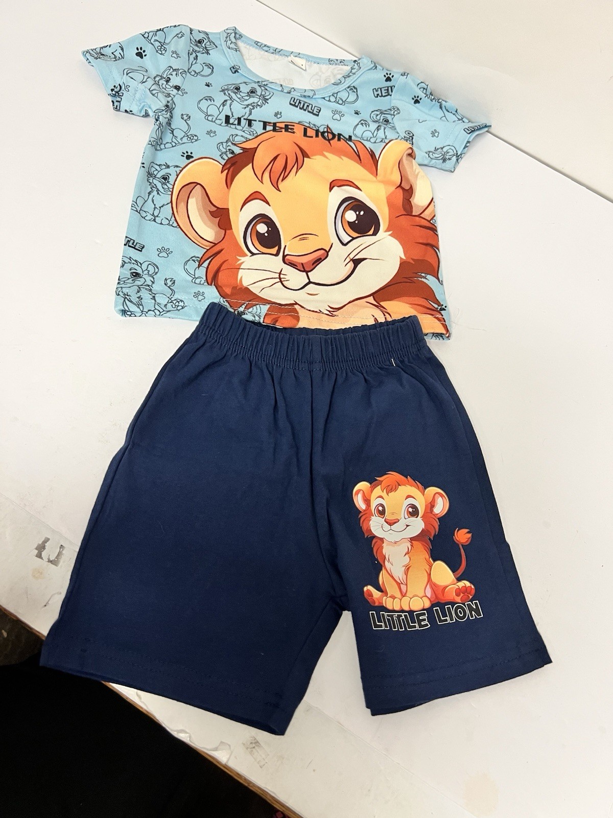 Baby Boys 2 Piece Little Lion Outfit Set Size 6-9M Blue Shirt Shorts Cute Summer