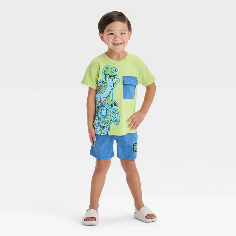 Toddler Boys’ 2pc Disney Toy Story Woody Buzz Lightyear Rex Pocket T-Shirt & Br