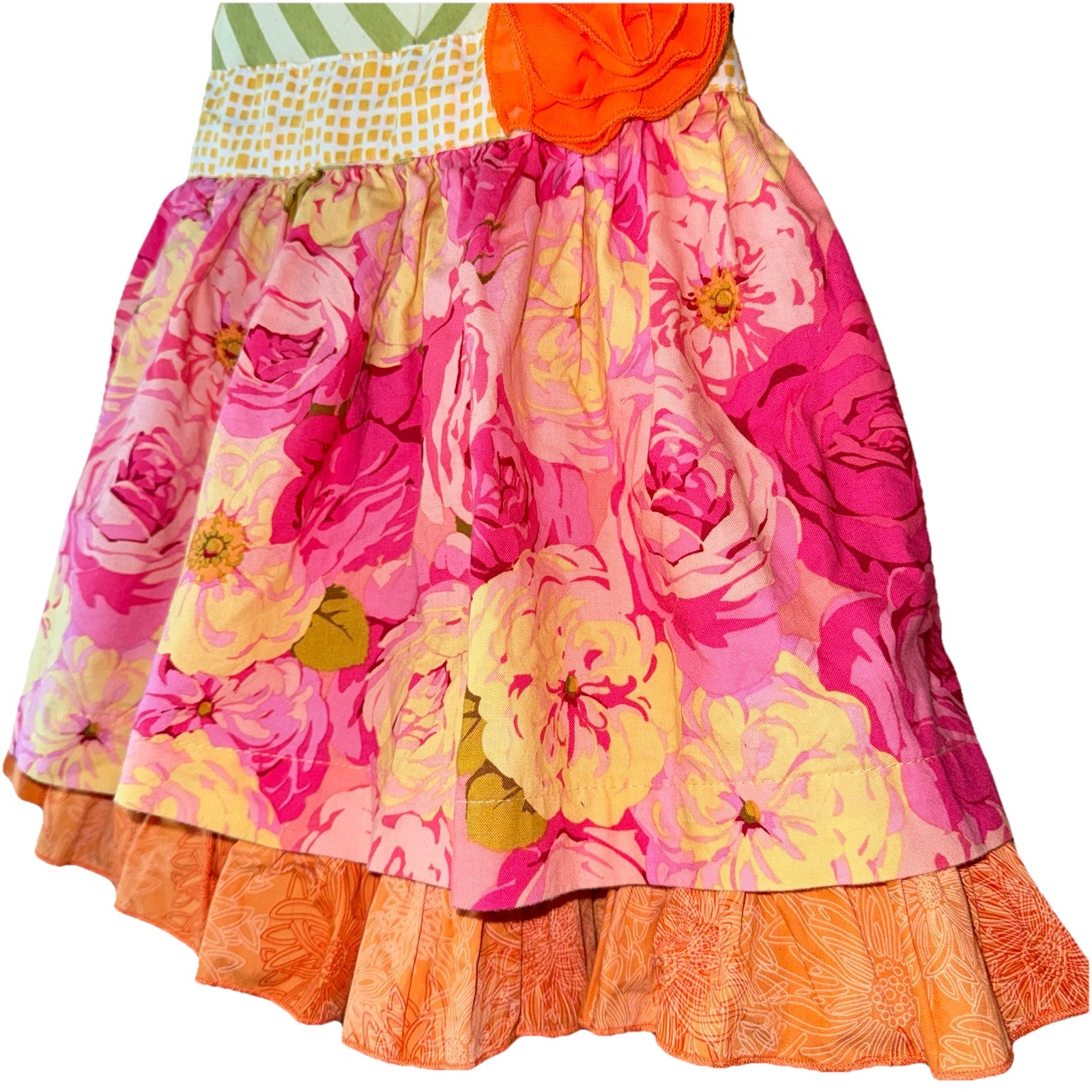 Giggle Moon Girls Dress Floral Frilly Orange Green 4T