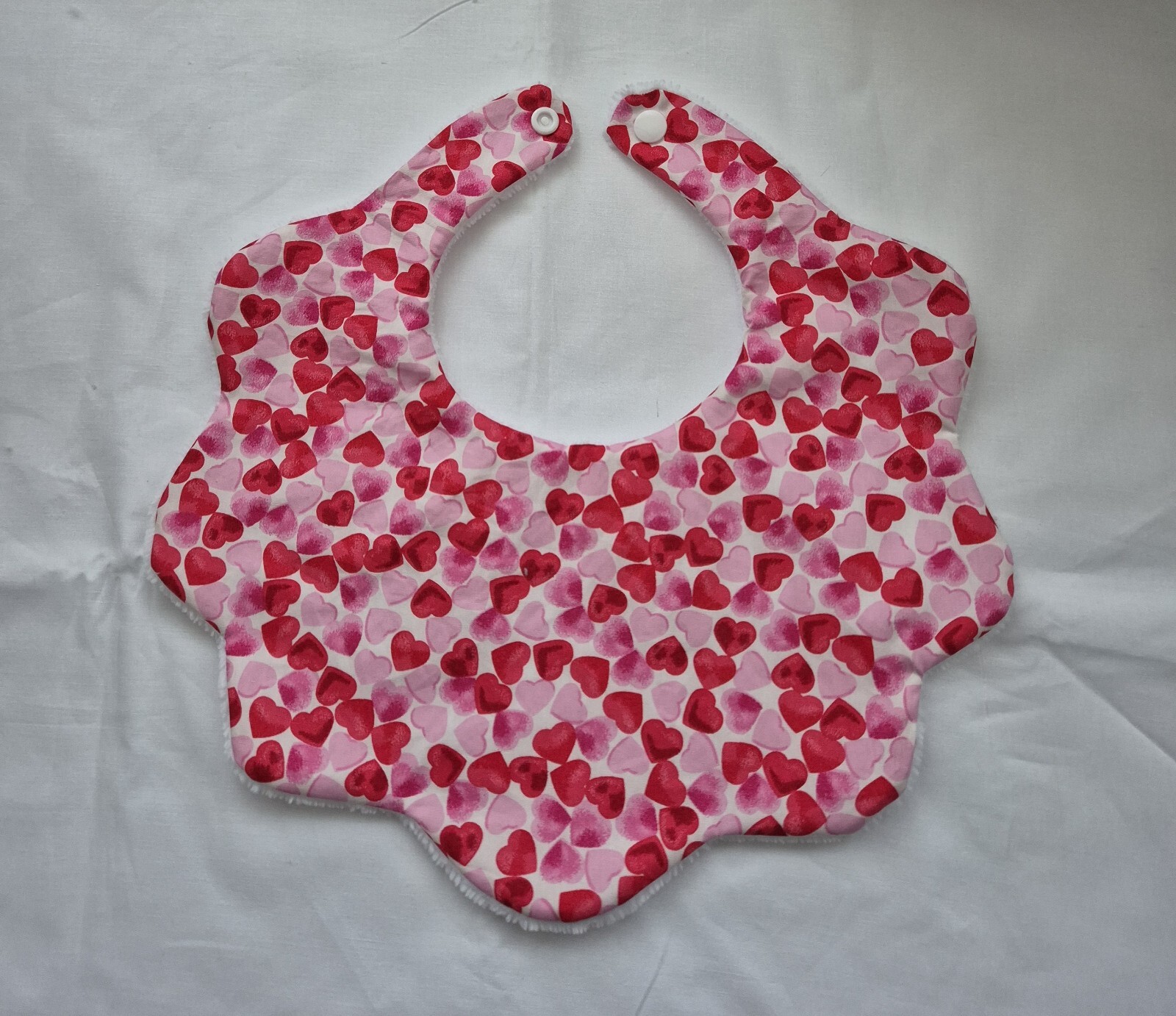Baby Scallop Bib Heart Fabric Towelling Back