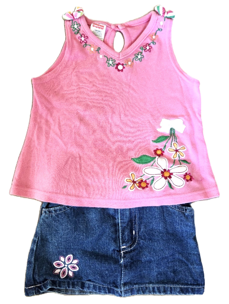 FISHER PRICE ~ NICK JR Lot of 2 Baby Girls Sleeveless Shirt & Skort Pnk/Blu 12M