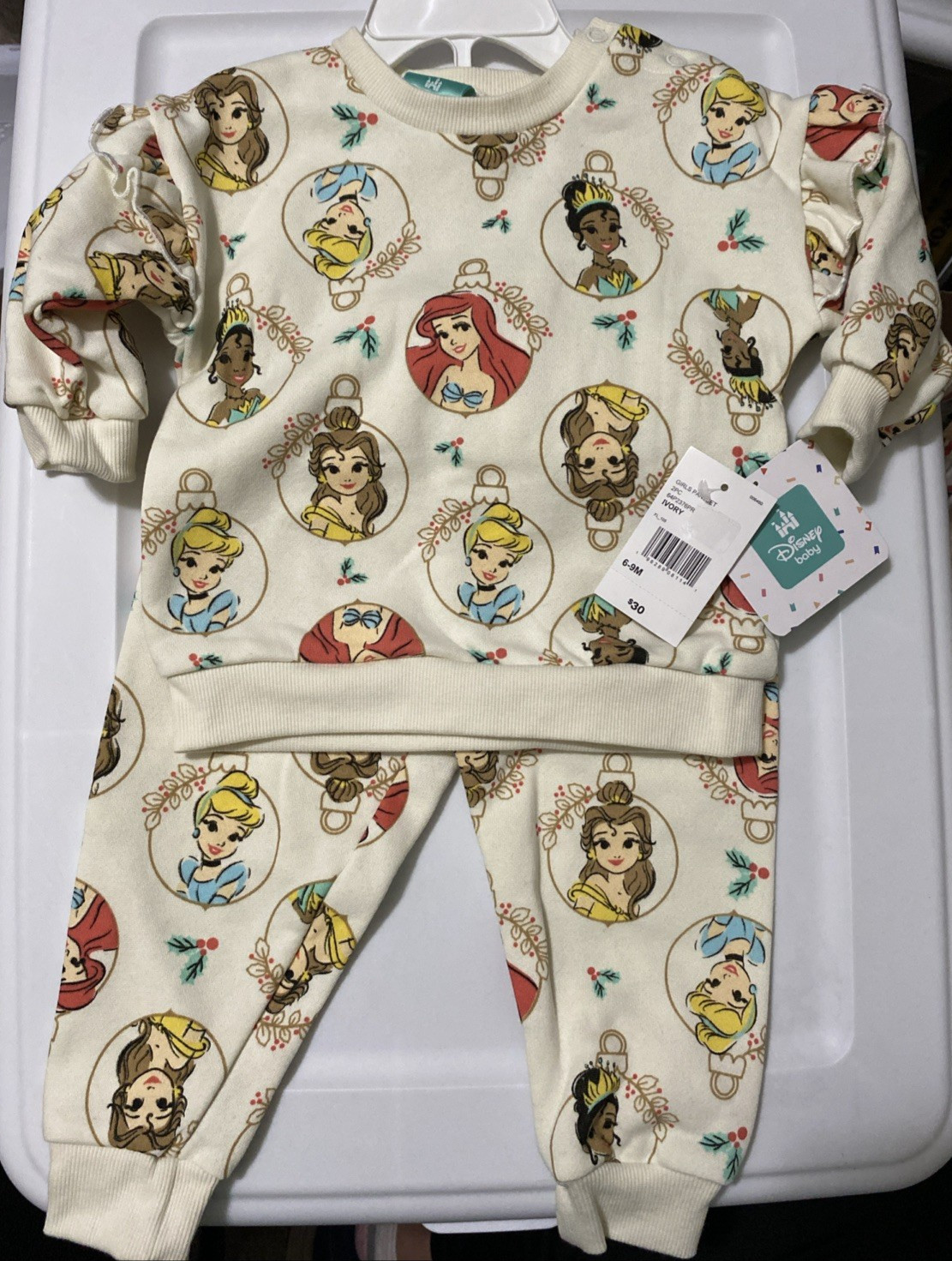 Disney Baby 2 PCS Pant Set Princesses Belle Tiana Ariel Cinderella 6-9 M Soft