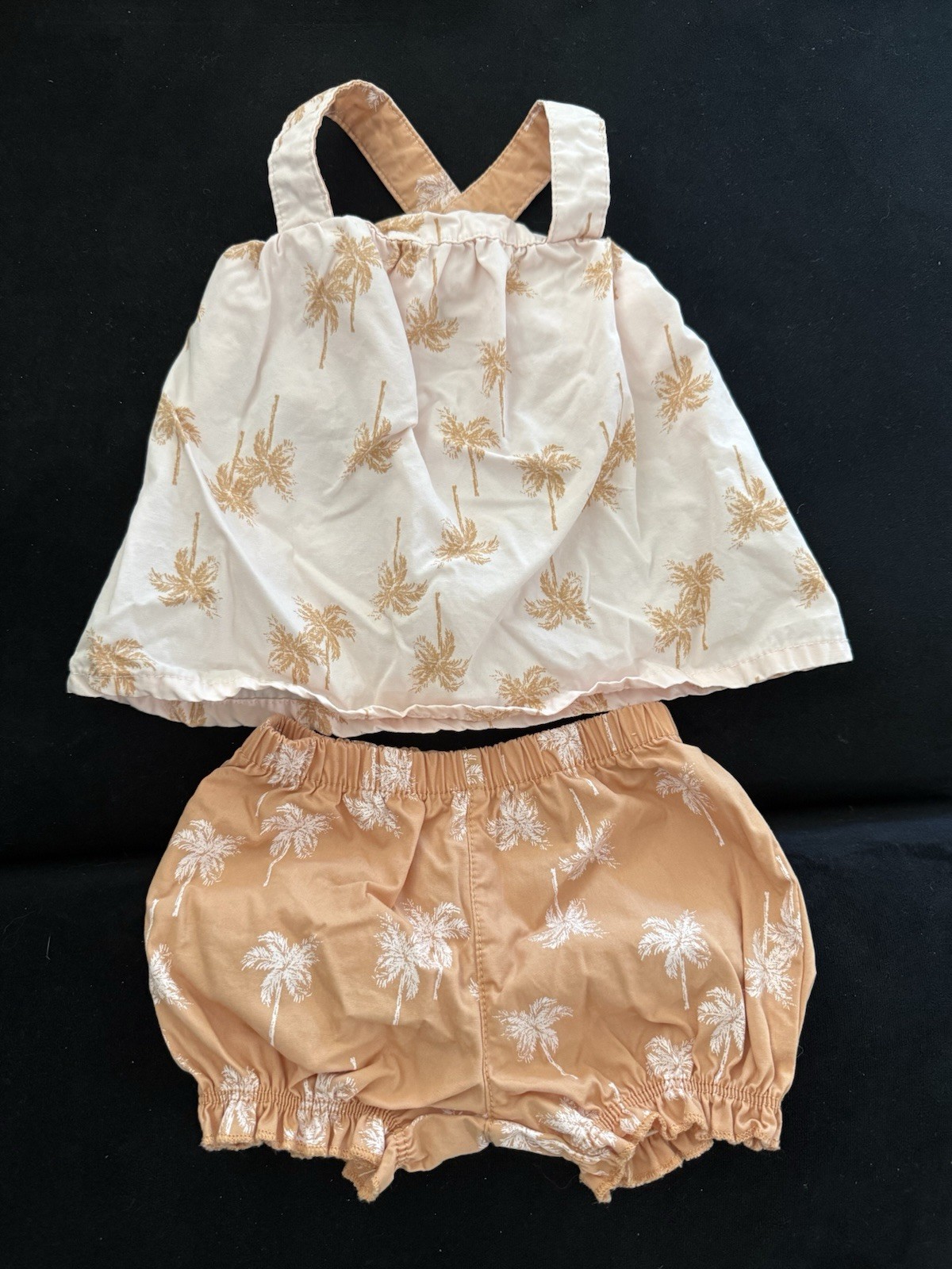 Carter’s Baby Girl 2pc Outfit 3M Tropical Palm Trees Orange Peach 100% Cotton