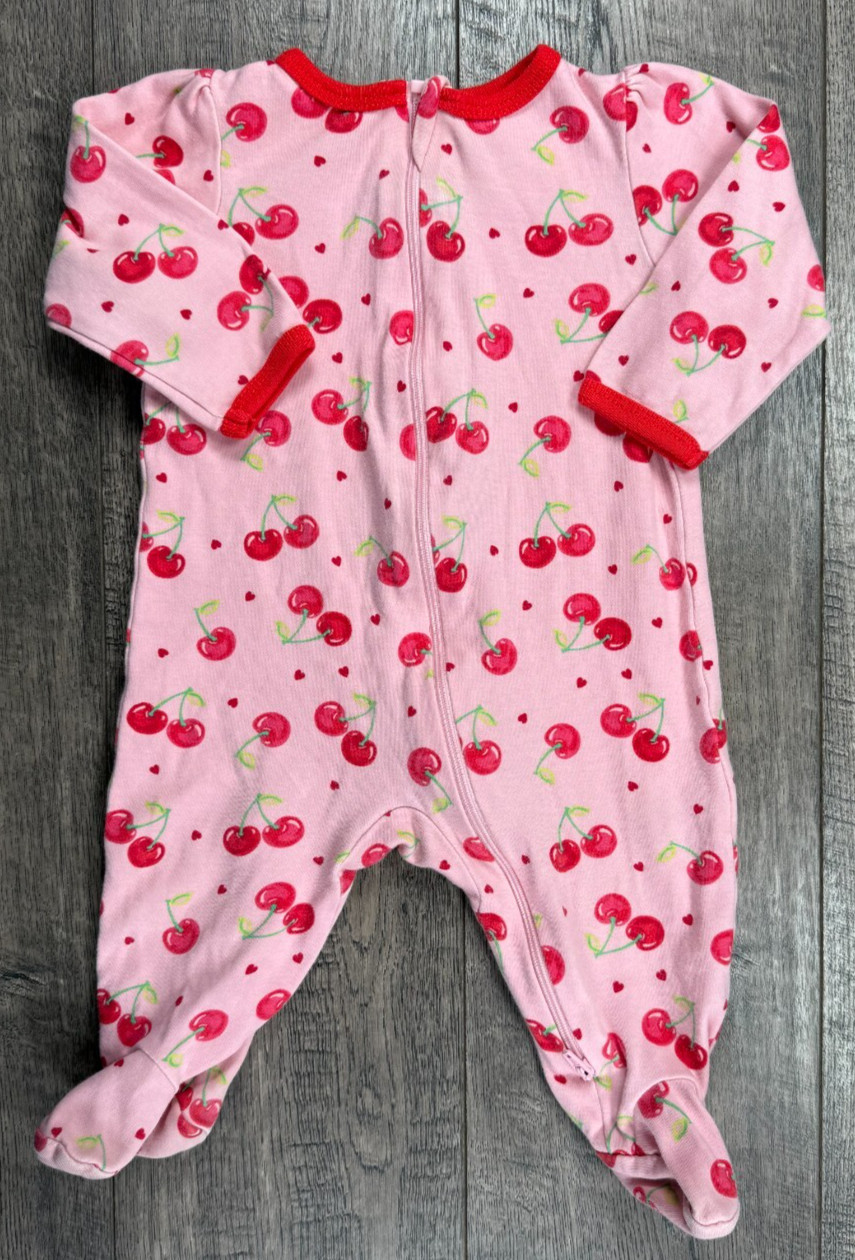 Baby Girl Clothes Wonder Nations 3-6 Month Pink Cherry Footed Outfit