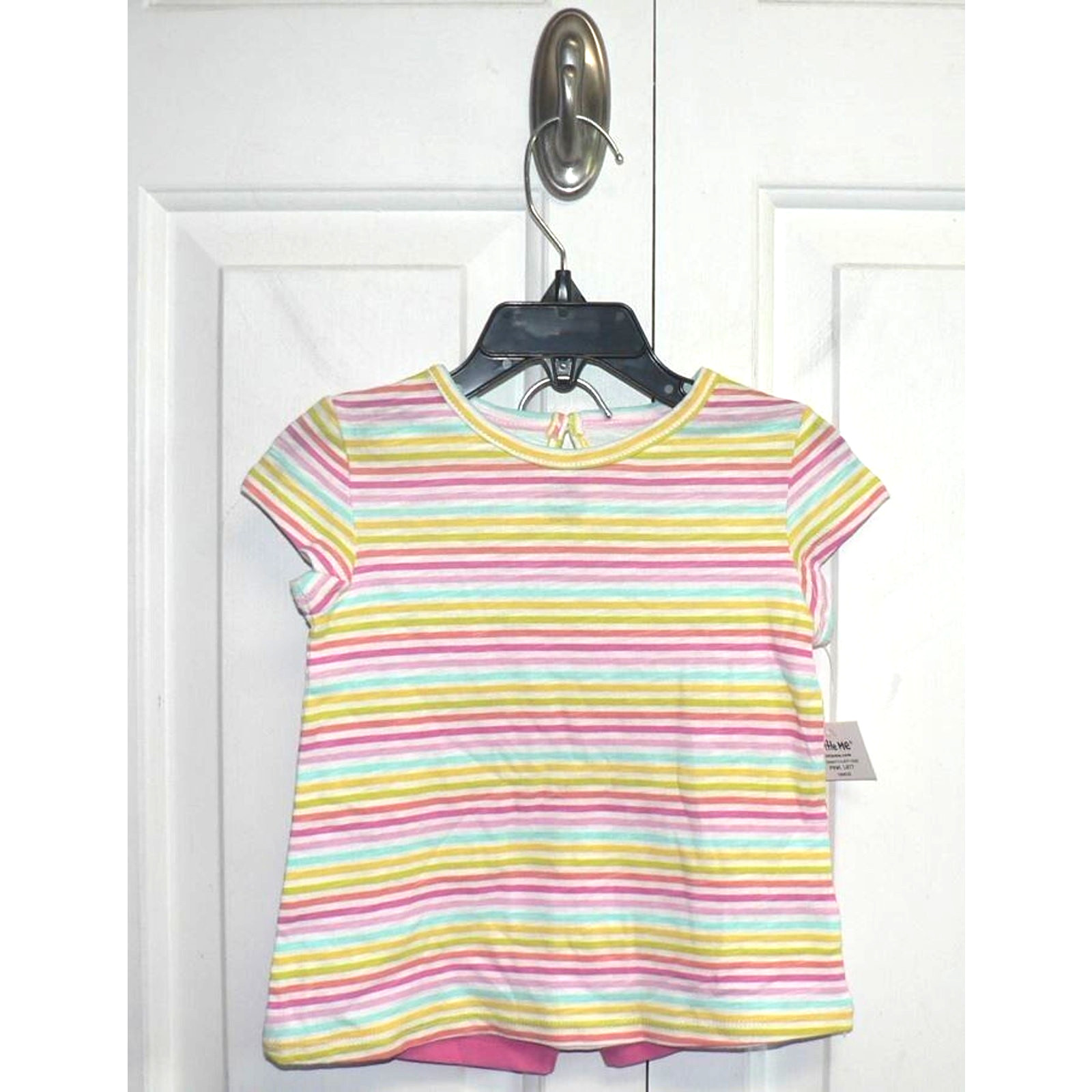 Little Me Girls Striped Short Sleeve Shirt & Short Set 24 Mths In Pink Multi