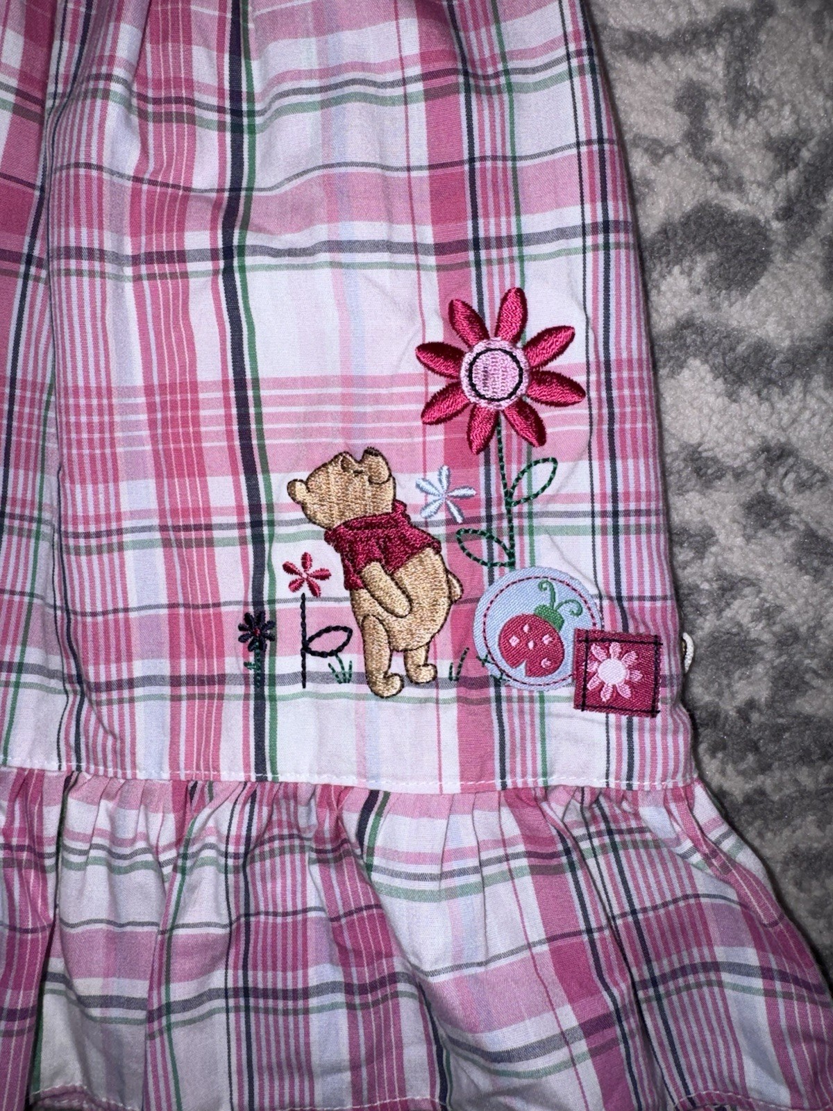 Vintage Disney Winnie the Pooh 6-9 Months Pink Plaid 3 Piece Dress Set Baby Girl