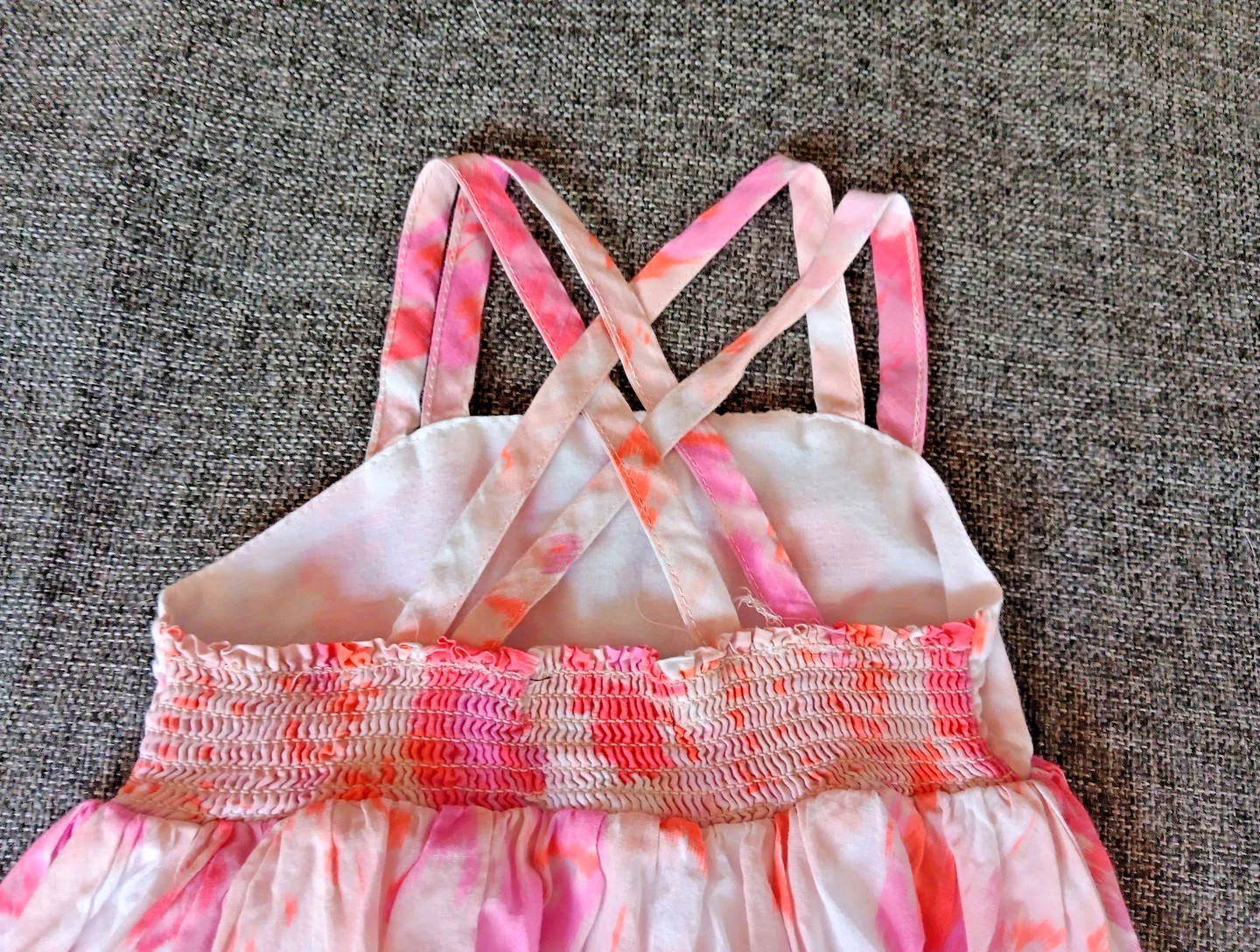 Dress 2T Cynthia Rowley Pink Orange Floral Double Cross Strap Hankerchief Hem