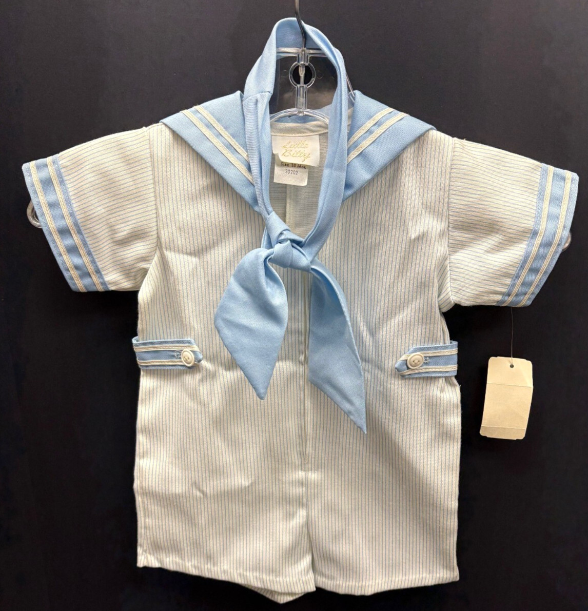Vintage Sailors Suit in Thin Pin Stripe on White Little Bitty Brand USA 18 mos.