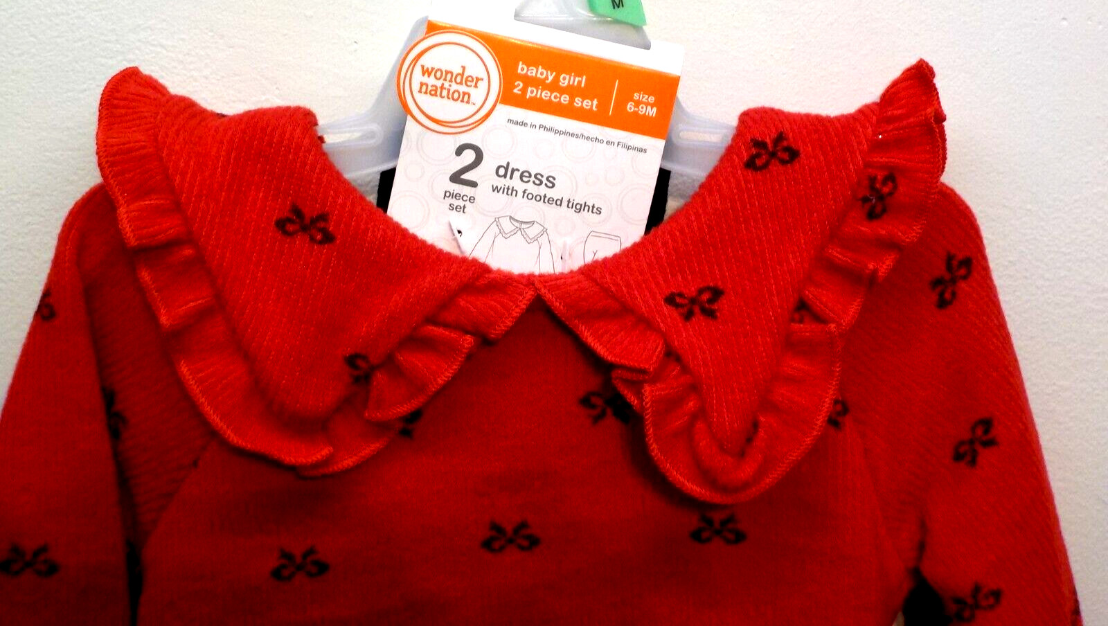 Wonder Nation Baby Girl Christmas Dress w/Footed Tights 2-Piece Set 6-9 Months