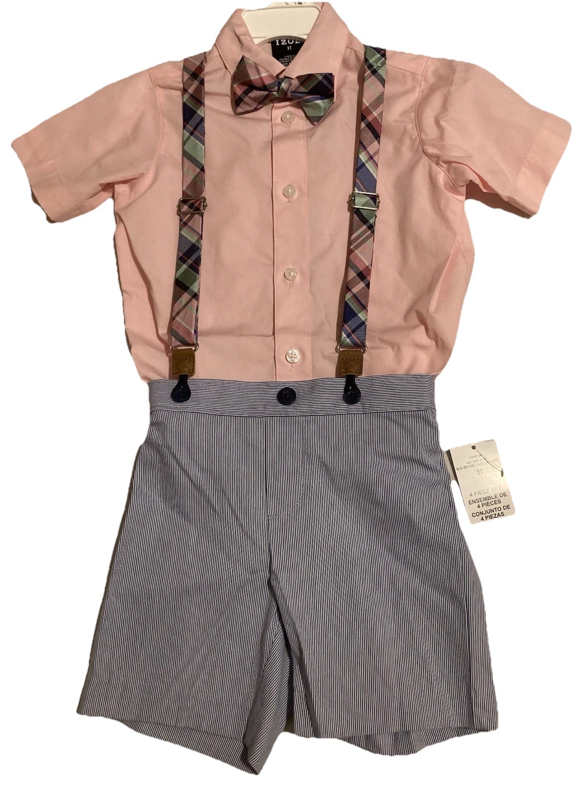 Izod Toddler Boy 4 Piece Set Shorts Shirt Suspenders Bow Tie Easter Wedding 3t