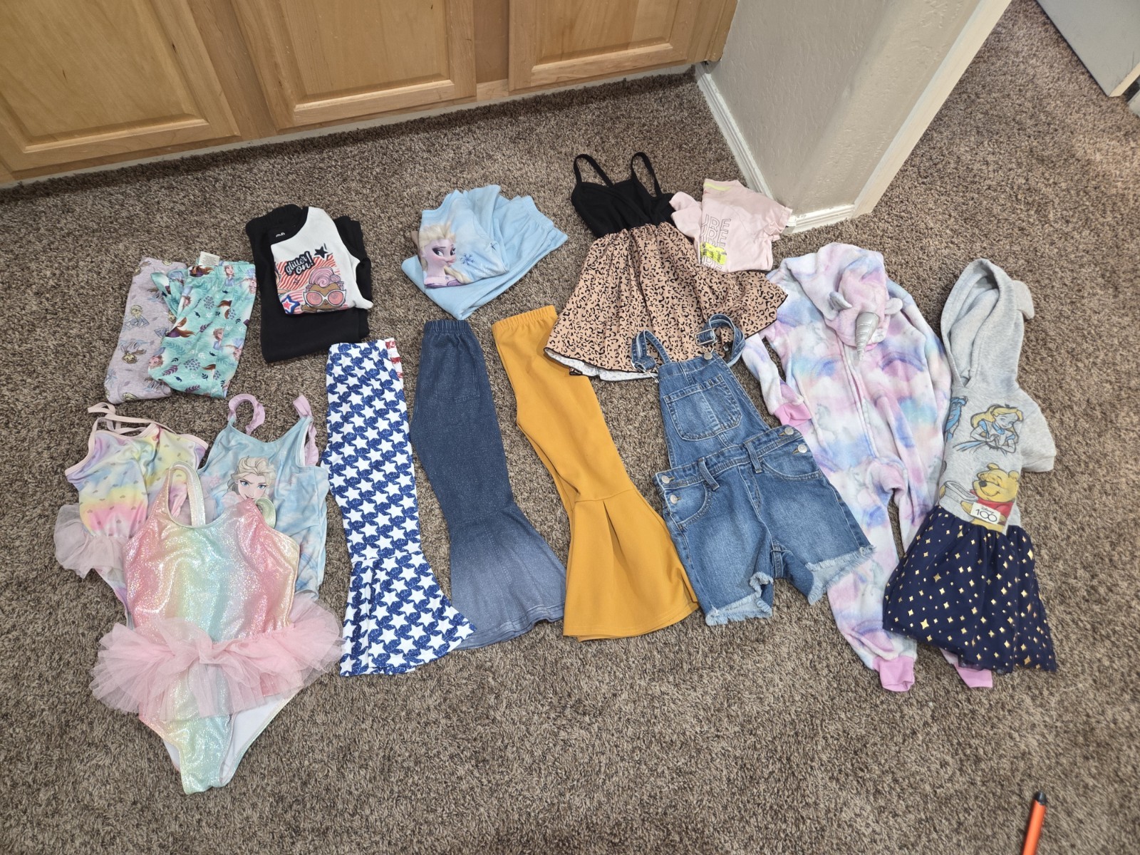Girls’ Clothing Bundle 4-5 Years Old Bell Bottoms, Swim Suits, Pajamas, Overalls