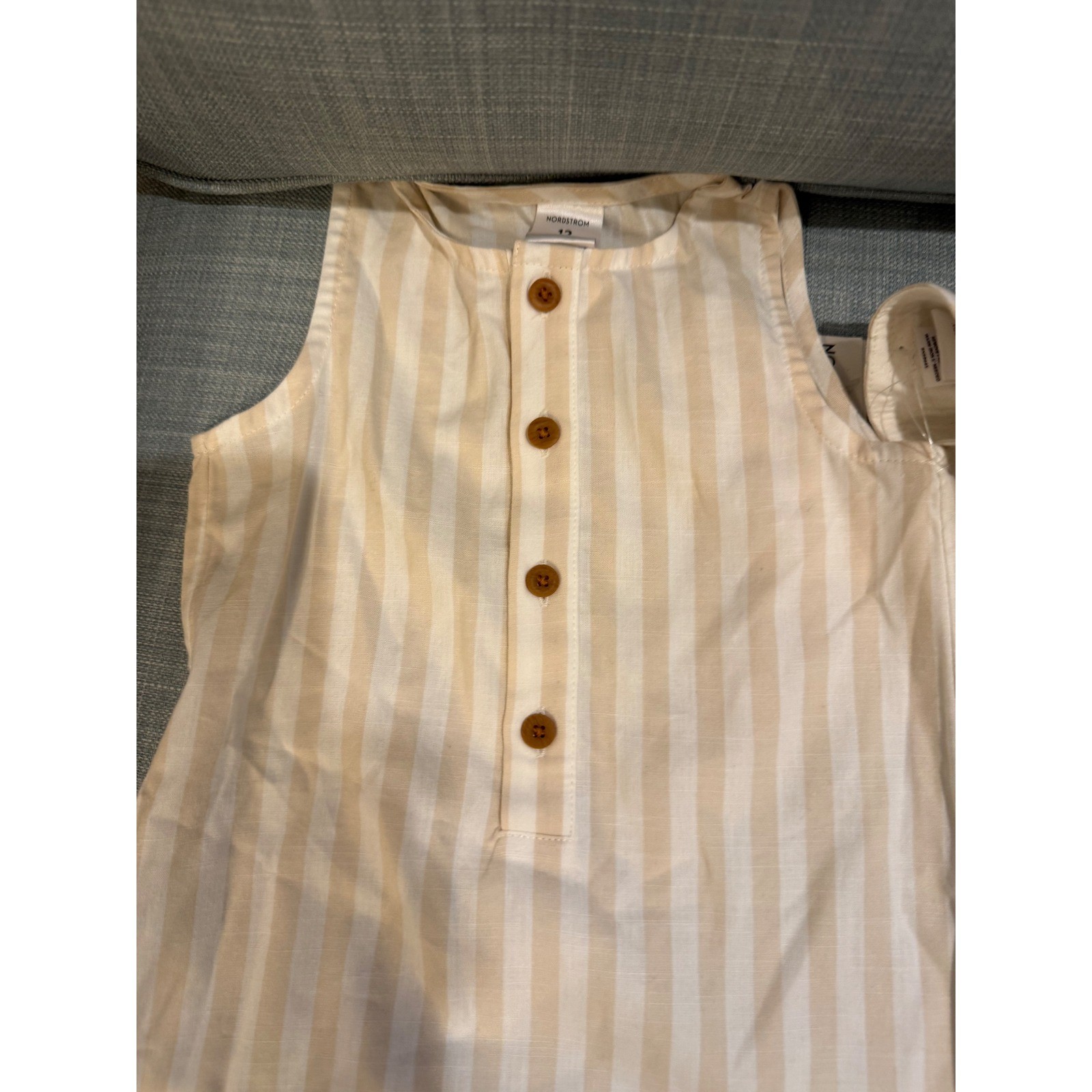 Nordstrom Baby 12M 2pc Set Striped Sleeveless Romper and Sun Hat Beige White NWT