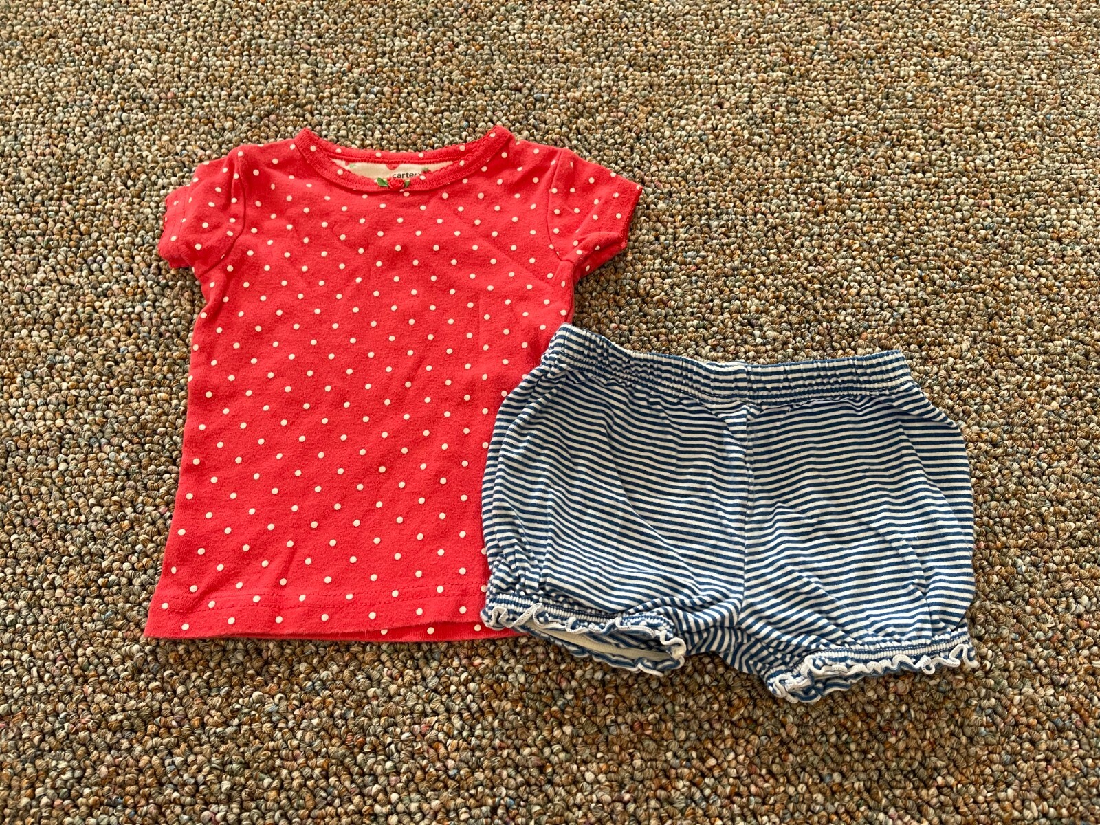Carter’s Girls Pink Spotted Top & Blue Striped Shorts Outfit 6M