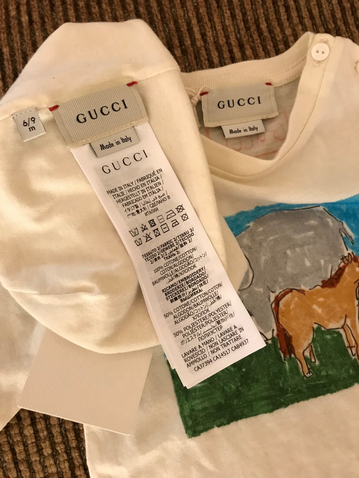 NWT Gucci Baby One Piece+Hat Boys/Girl Romper 6-9 Mon Kids Cotton Auth wReceipt