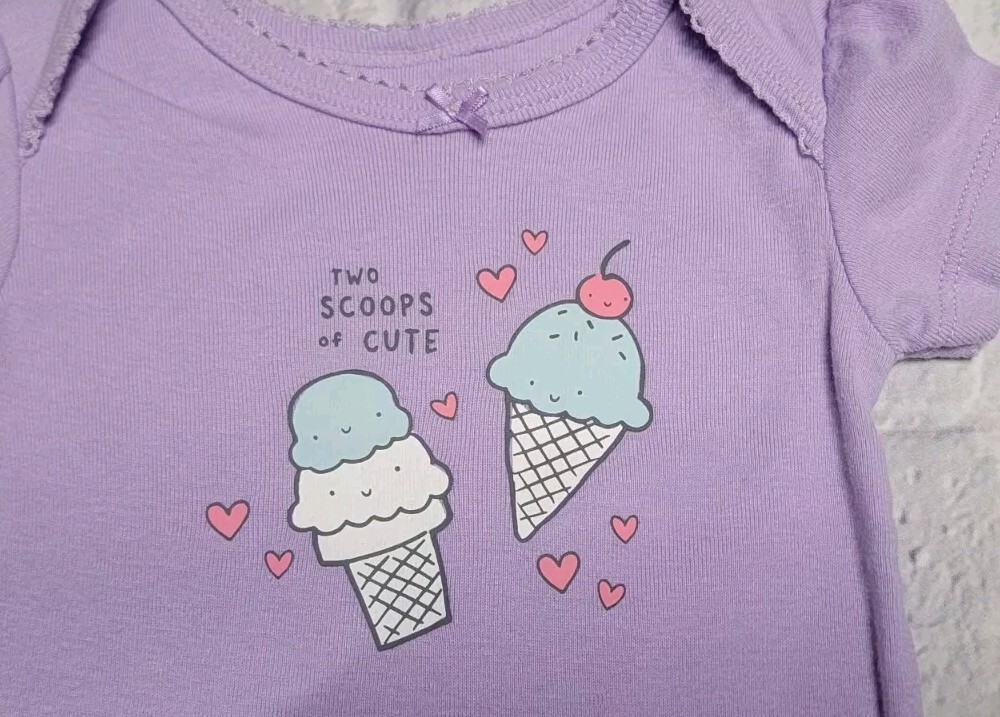 CARTER’S BABY GIRL 6M ICE CREAM PURPLE PINK HEARTS 3 PC SET PANTS & BODYSUITS
