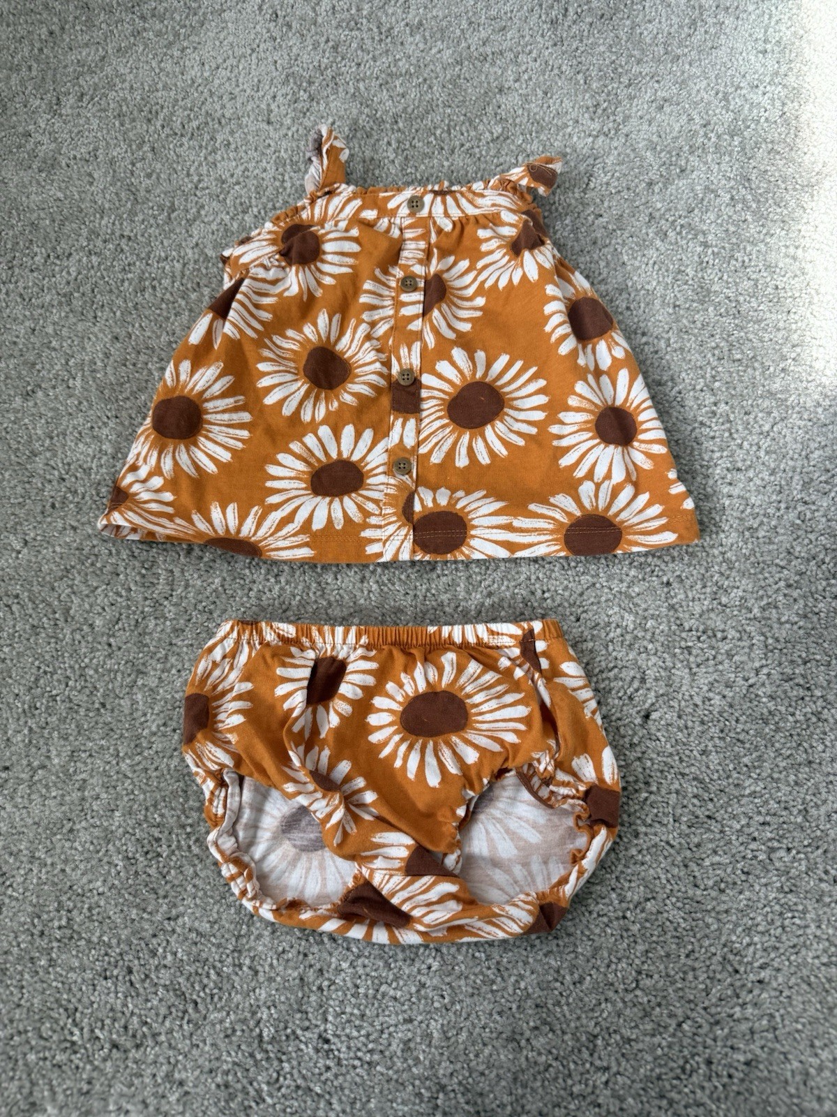 Floral Sleeveless 2 Piece Dress Bloomers Set Brown White Baby Toddler