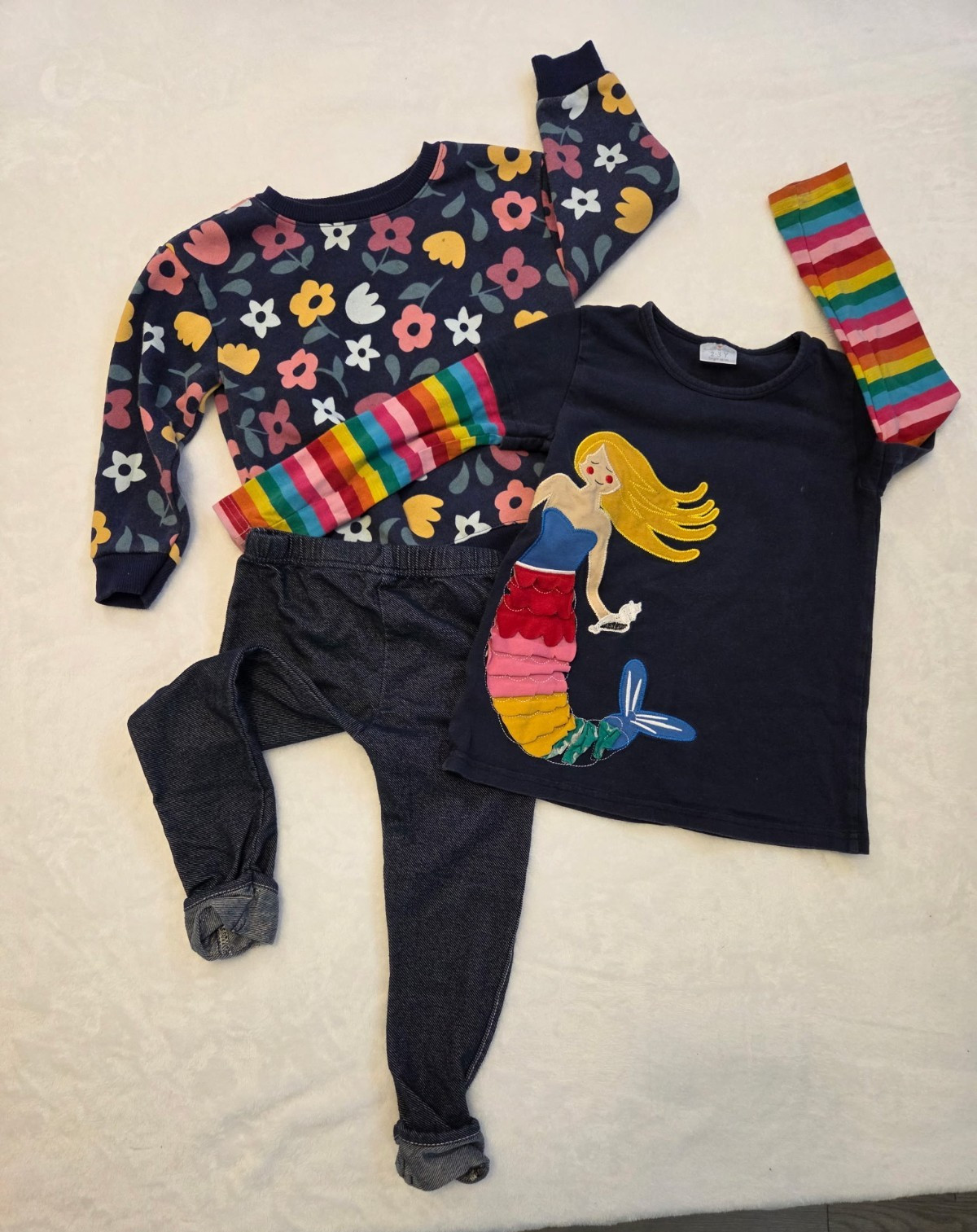 Girls 2T 3Y Clothing Bundle 071-Mermaid Top Floral Sweatshirt Jeggings 3 Pce Lot