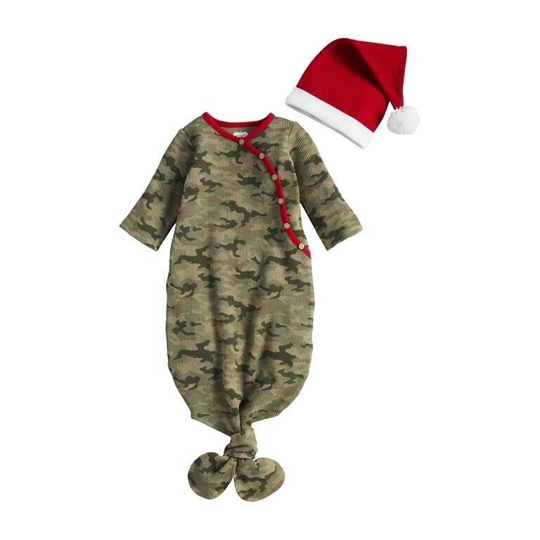 Mud Pie Camo Christmas Take Me Home Tie Gown & Hat Set 0-3 Months