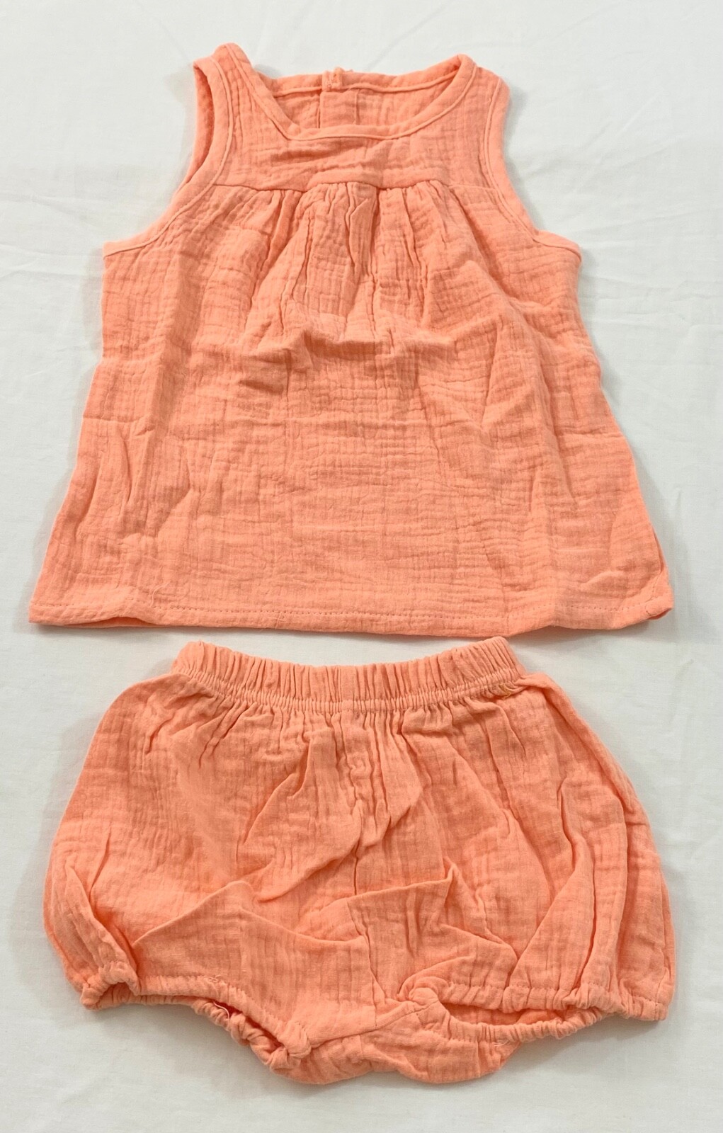 girl’s cotton linen 2 piece peach summer outfit size 2T or 90 bloomers & top