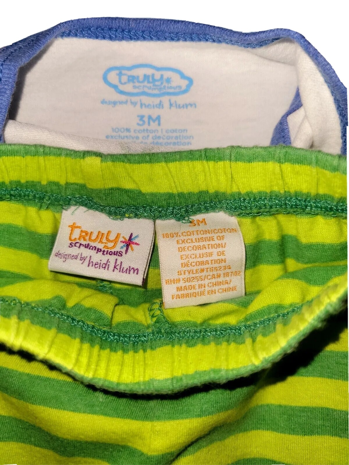 0-3 Month Truly Scrumptious by Heidi Klum Green & Blue Pants Outfit