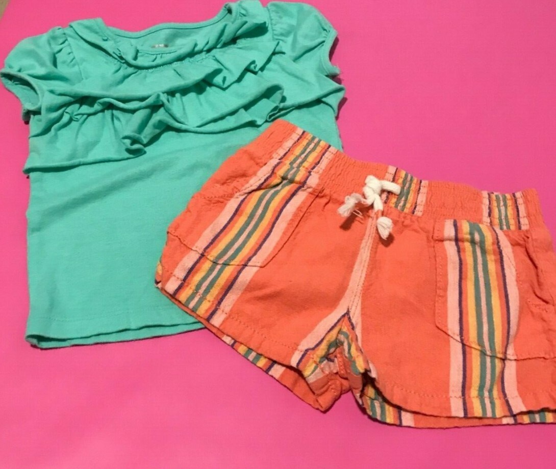 CHEROKEE CARTERS-Baby Girls 24M -2Pcs Shorts Set Cute Ruffle Top Striped Shorts