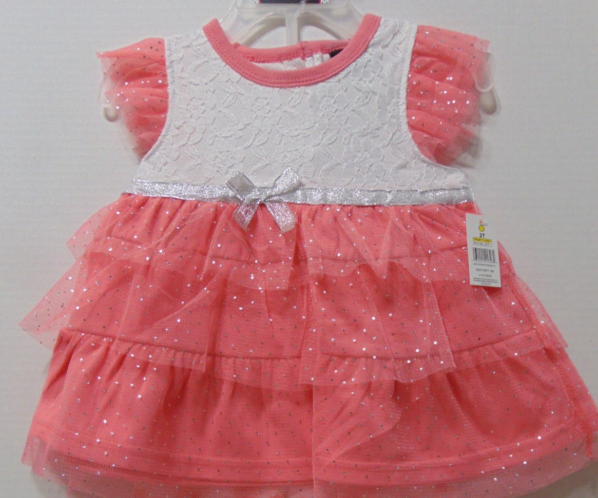 DDG Darlings Girls Size 2T Pink Ruffled Dress w/ Silver Metallic Polka Dots NEW