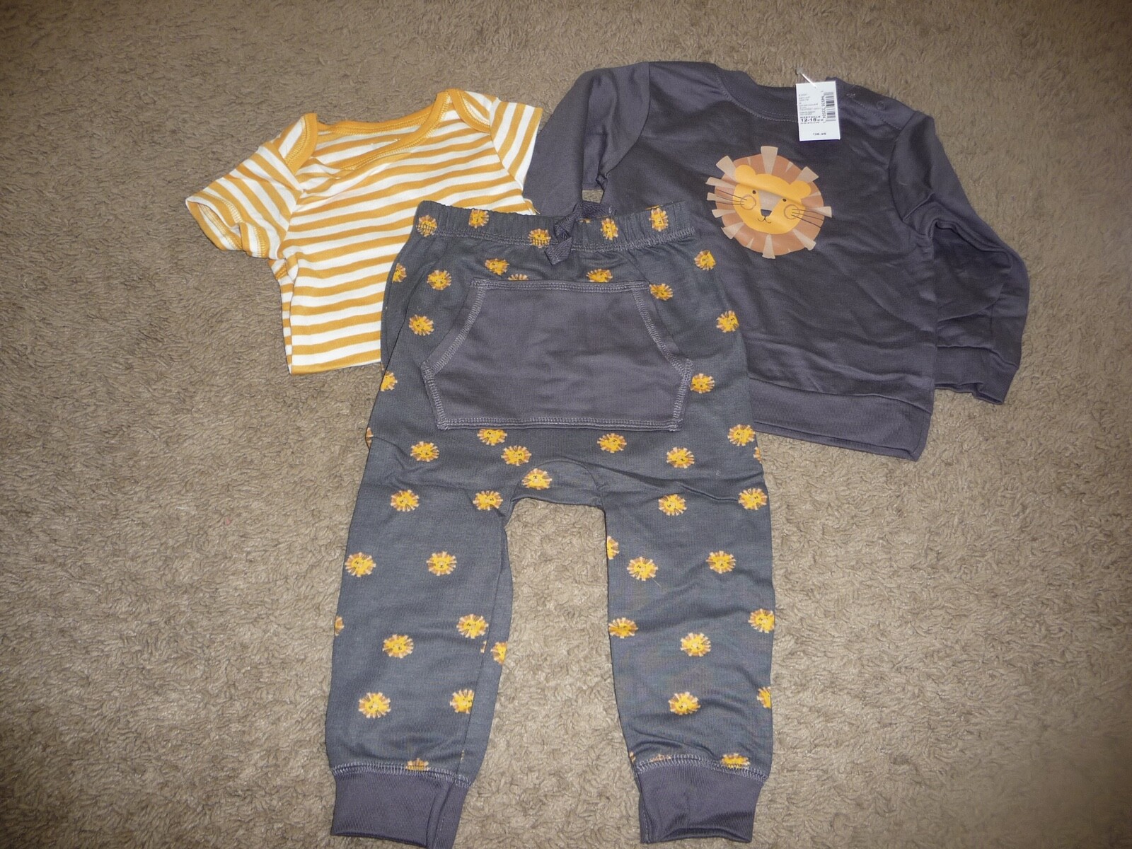 NEW NWT Childrens Place boys 12-18 months 3 piece lion pant outfit set