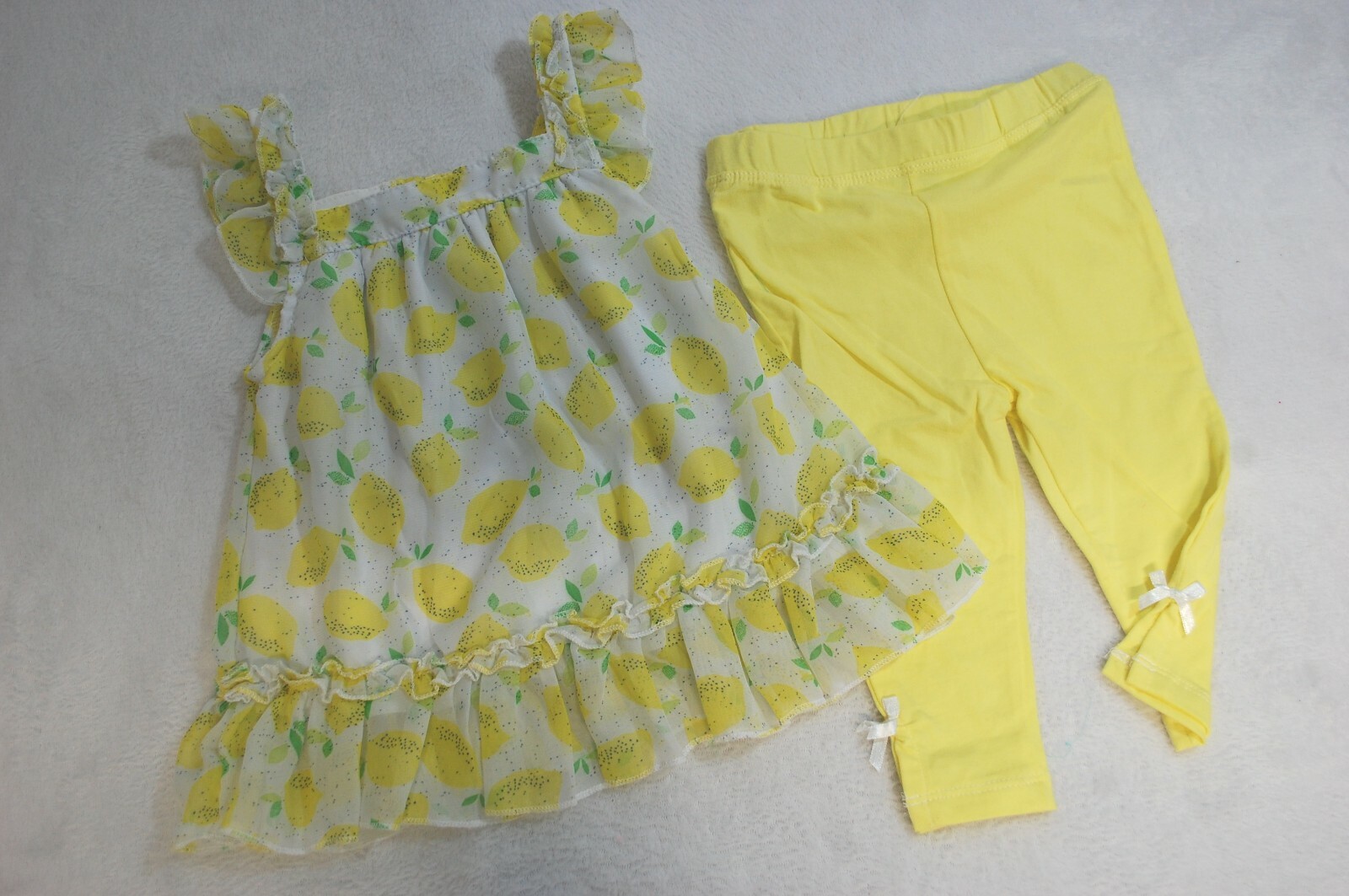 Toddler Girls Outfit DRESSY CHIFFON TOP Ruffles LEMONS & DOTS Yellow Leggings 4T