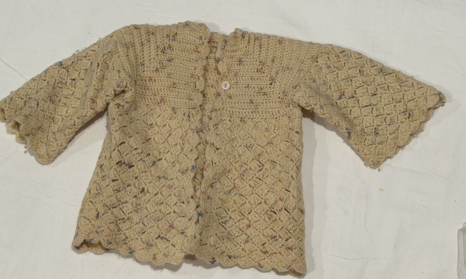 VTG Handmade Infant Baby Crochet Cardigan Cream Multi color
