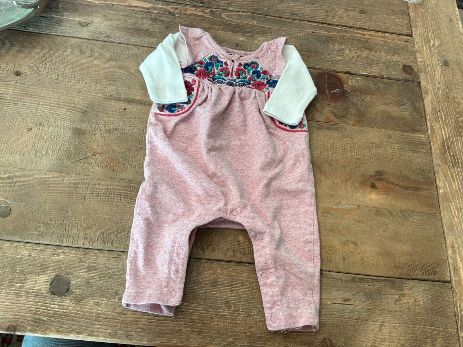 Tea Collection Girls Long Sleeve 0-3 Months Pink Embroidered Baby One-Piece