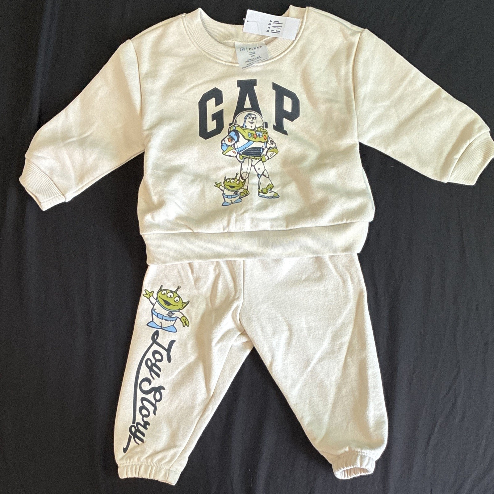 GAP Toy Story Buzz Lightyear Alien Fleece Sweatshirt Pants Set 12-18M Beige