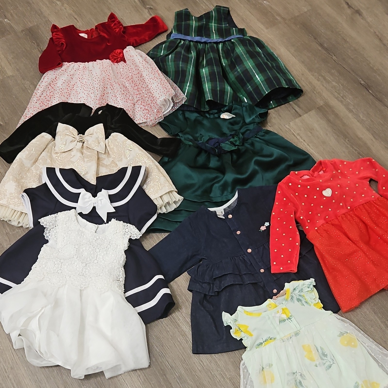 Mixed Brands 9pc Baby Girl 6-9M Dress Set Plaid Denim Lace Tulle Bow Ruffle