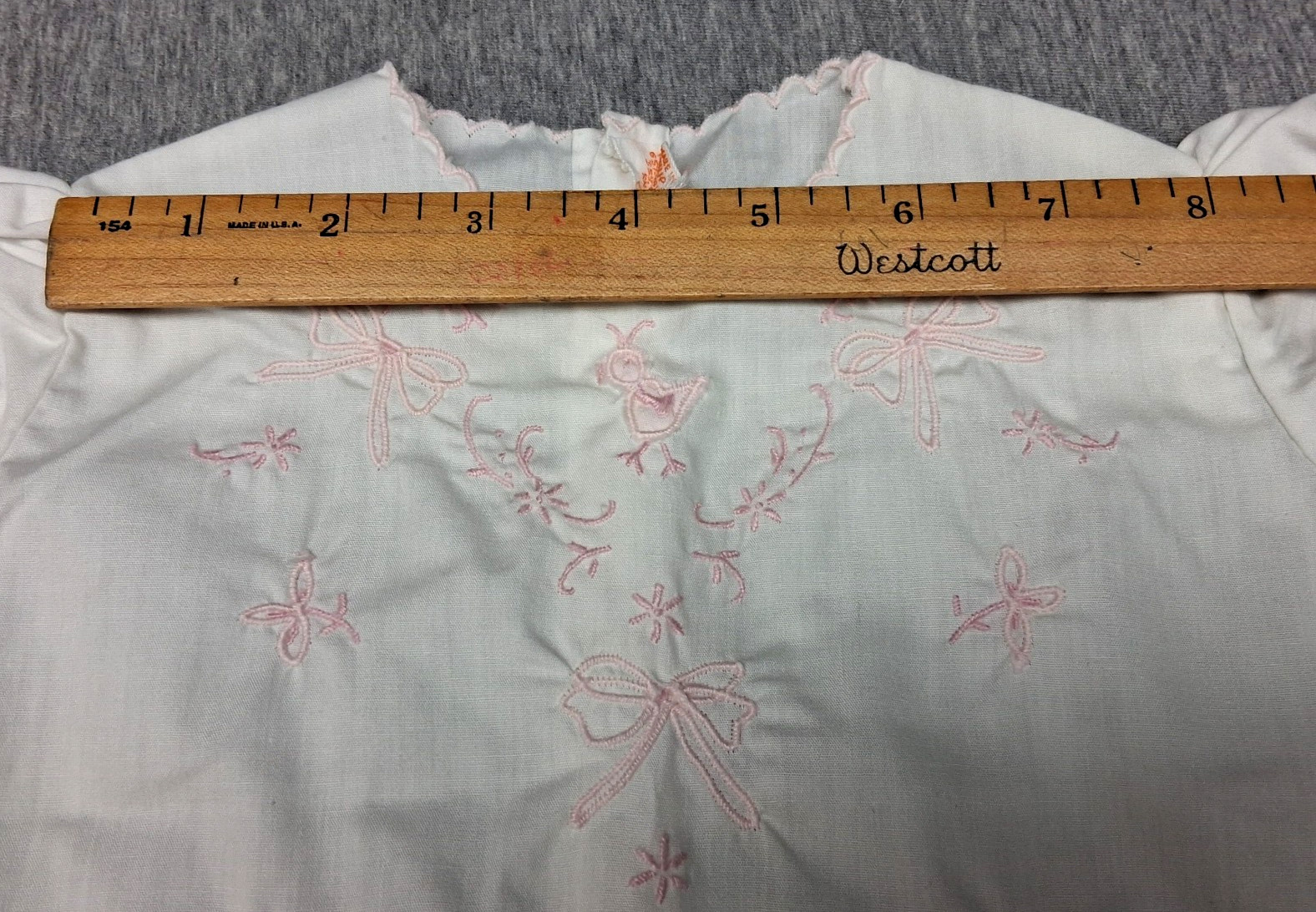 2 PC White Dress w/ Pink Trim Floral Embroidery Top & Vinyl Bottoms~Philippines