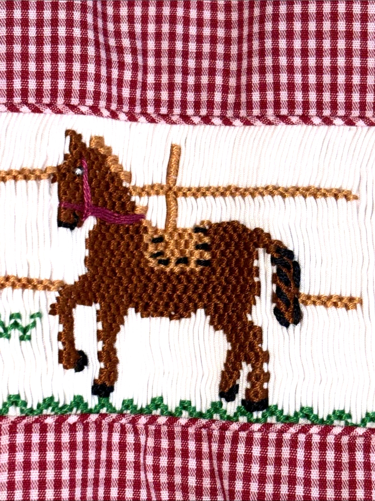 Silly Goose Smocked Horse Outfit Girls 4T Red Gingham Pant Set Equestrian