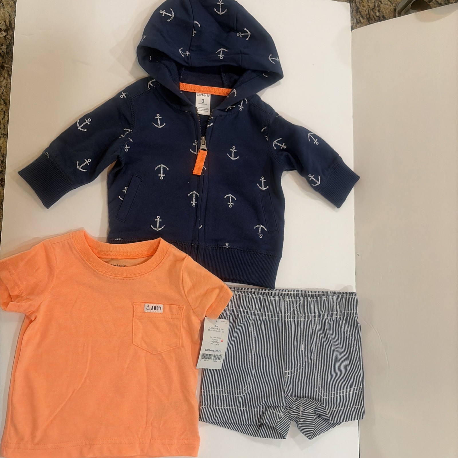 Carter’s Baby Boy Outfit Set 3M “ Nautical” Hoodie, shorts, t-shirt 3-Piece