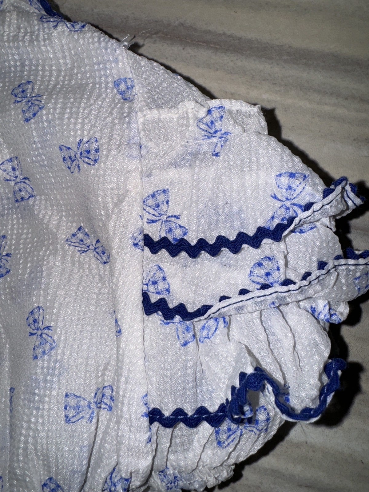 Antique Baby Girl Semi Sheer Jump Suit Bubble Romper Blue Bows Ruffles Victorian