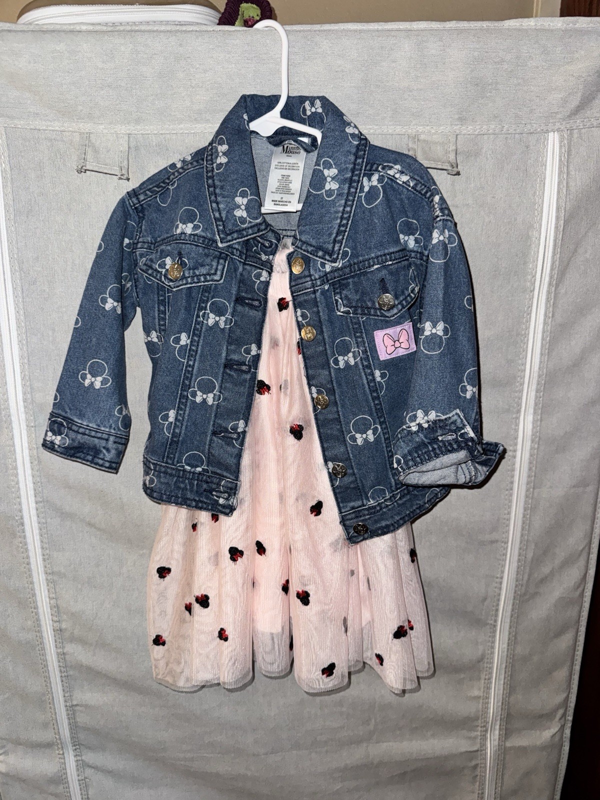 Disney Junior Minnie Mouse Girls 3T 2pc Dress & Denim Jacket Set Pink/Blue