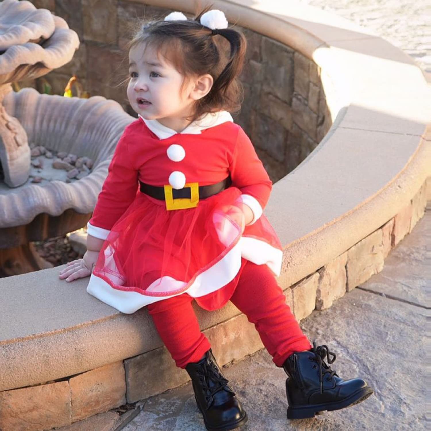 Little Girl Christams Outfits Santa Claus Tulle Xmas Clothes Set 2-3T