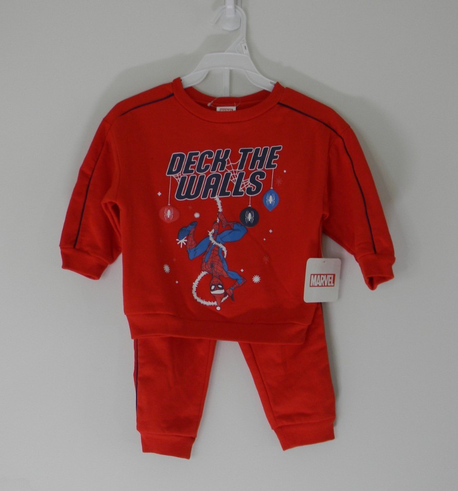 Marvel Spider Man Boys Size 2T Christmas Sweatshirt and Pants Set Holiday NWT