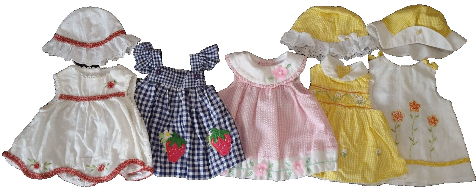Little Bitty Girls Baby Dress w/ Hat 2pc Outfit Set 3mo+ Gingham Flowers Summer