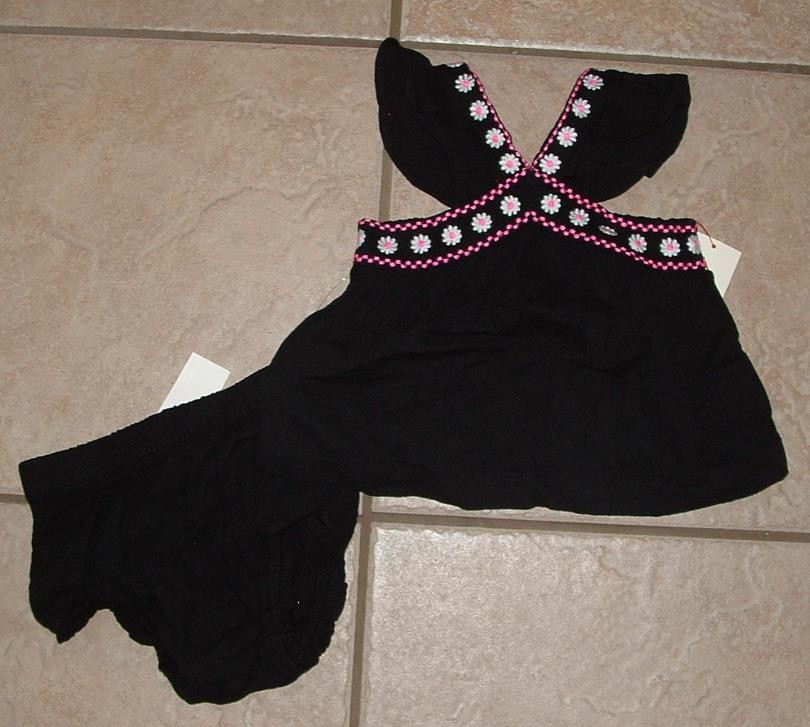NEW NWT Girls sz 3-6 Month Black Gauze Embroidered Trim 2 Pc Boho Set CAT & JACK