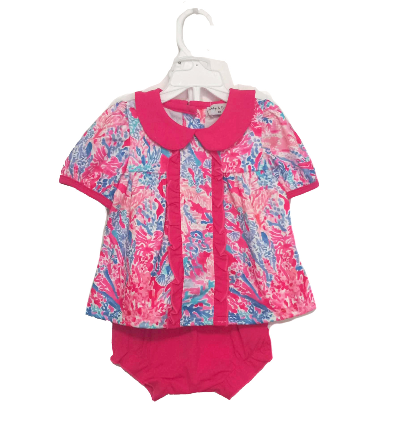 NWT Abby & Evie Girls Watercolor Dress Set Bloomers 3 Months Ruffle Short Sleeve