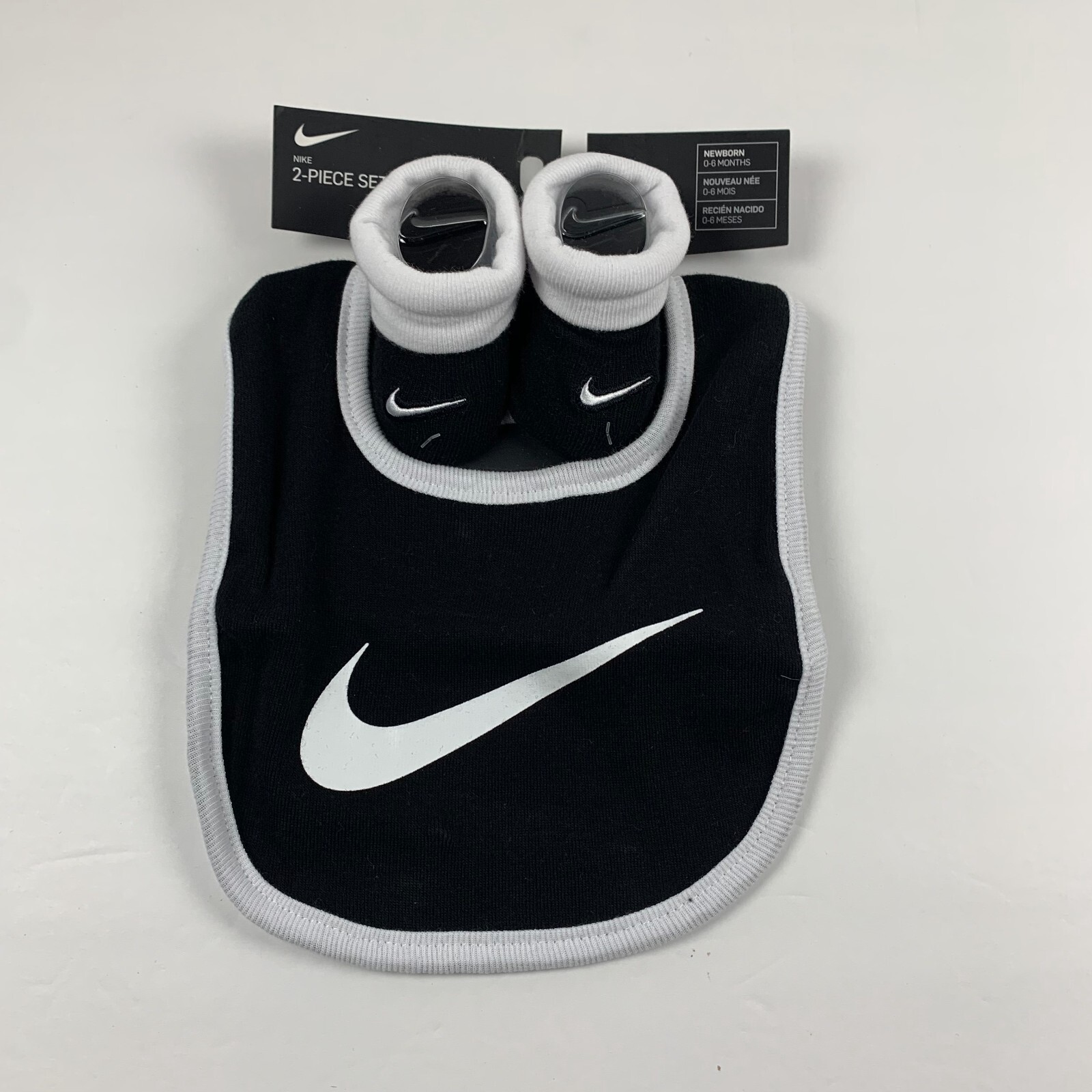 Nike Logo Futura Bib Booties 2Pcs Set 0-6 Month New Born Baby Black Cotton 6243