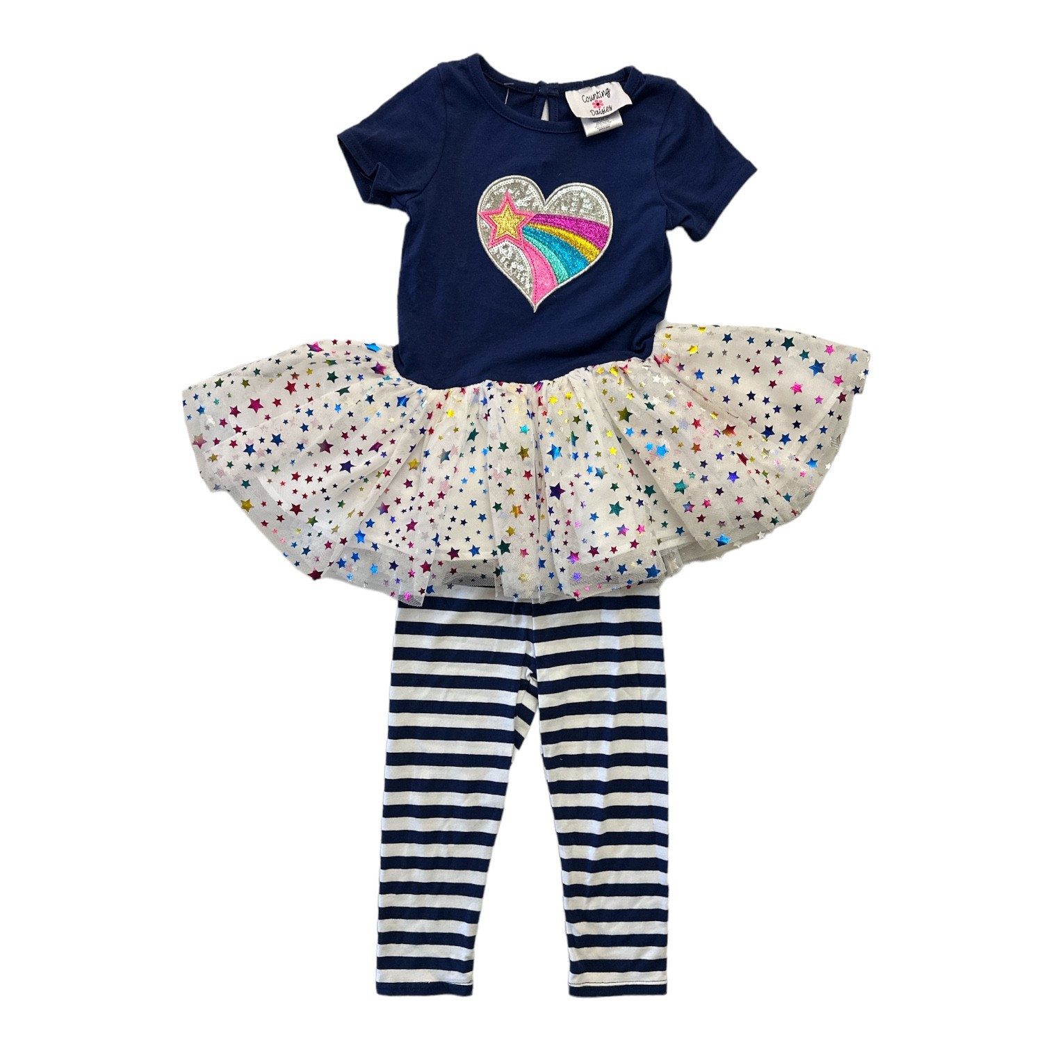 Counting Daisies Girl’s 2 Piece Short Sleeve Tunic Tutu & Legging Set (Navy,